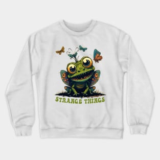 Strange Things -  cute frog playing with butterflies Crewneck Sweatshirt